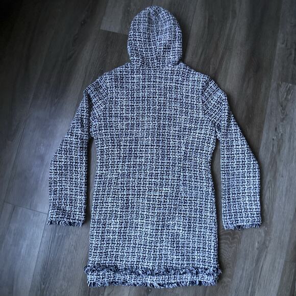 Laundry By Shelli Segal Hooded Boucle Jacket Sz M White Black Fringed Cardigan - Picture 12 of 13